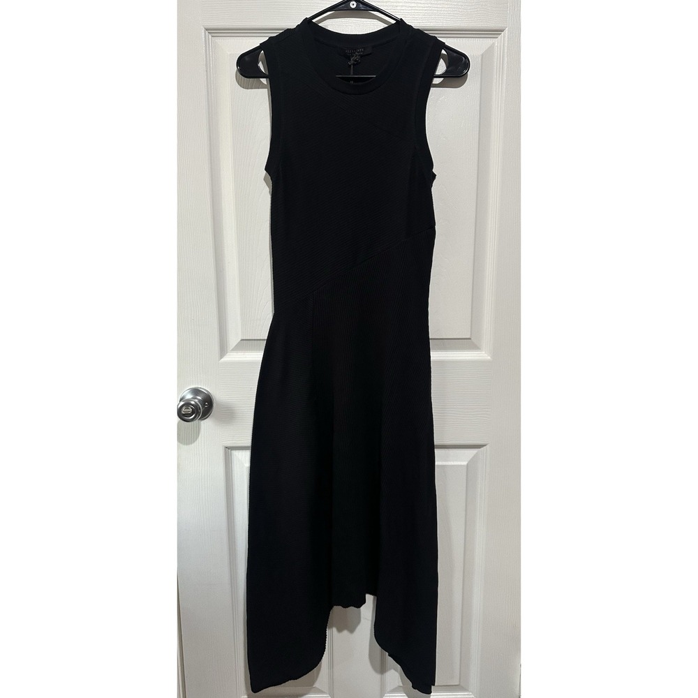 AllSaints Womens US 4 Gia Dress Organic Cotton Ribbed Black Asymmetrical Grunge